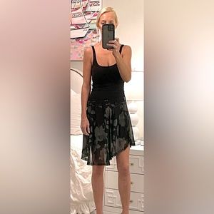 Enza Costa, black chiffon floral asymmetrical skirt, size S/M